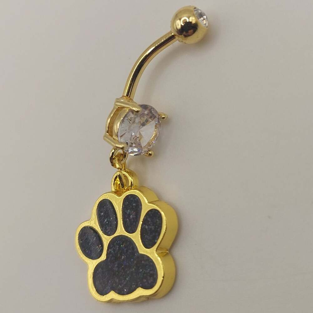 Sparkle Dog Paw Print Dangle Belly Button Ring